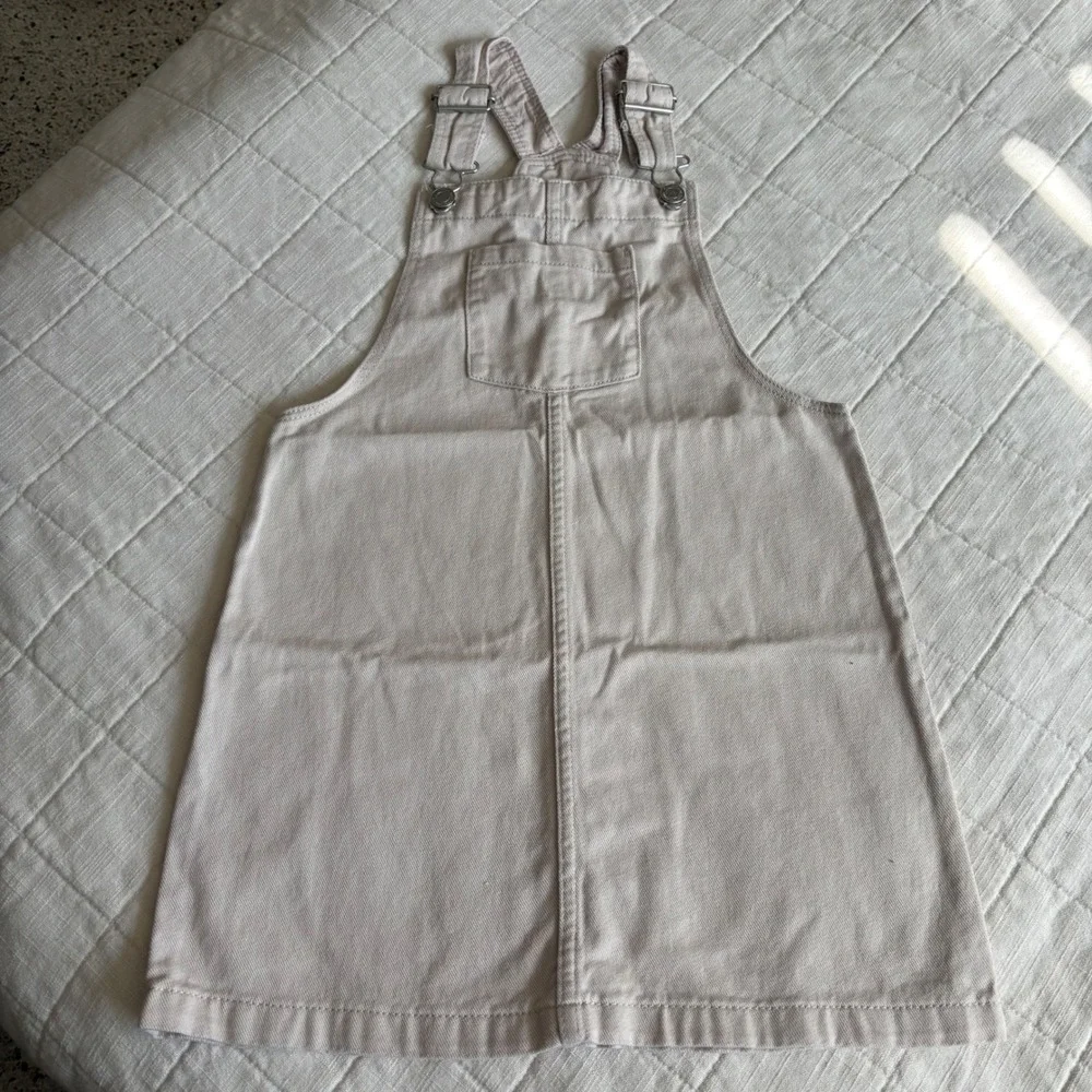 H&M Pinafore Overall Dress Girls Size‎ 7 Beige Excellent Denim Bib Skirt